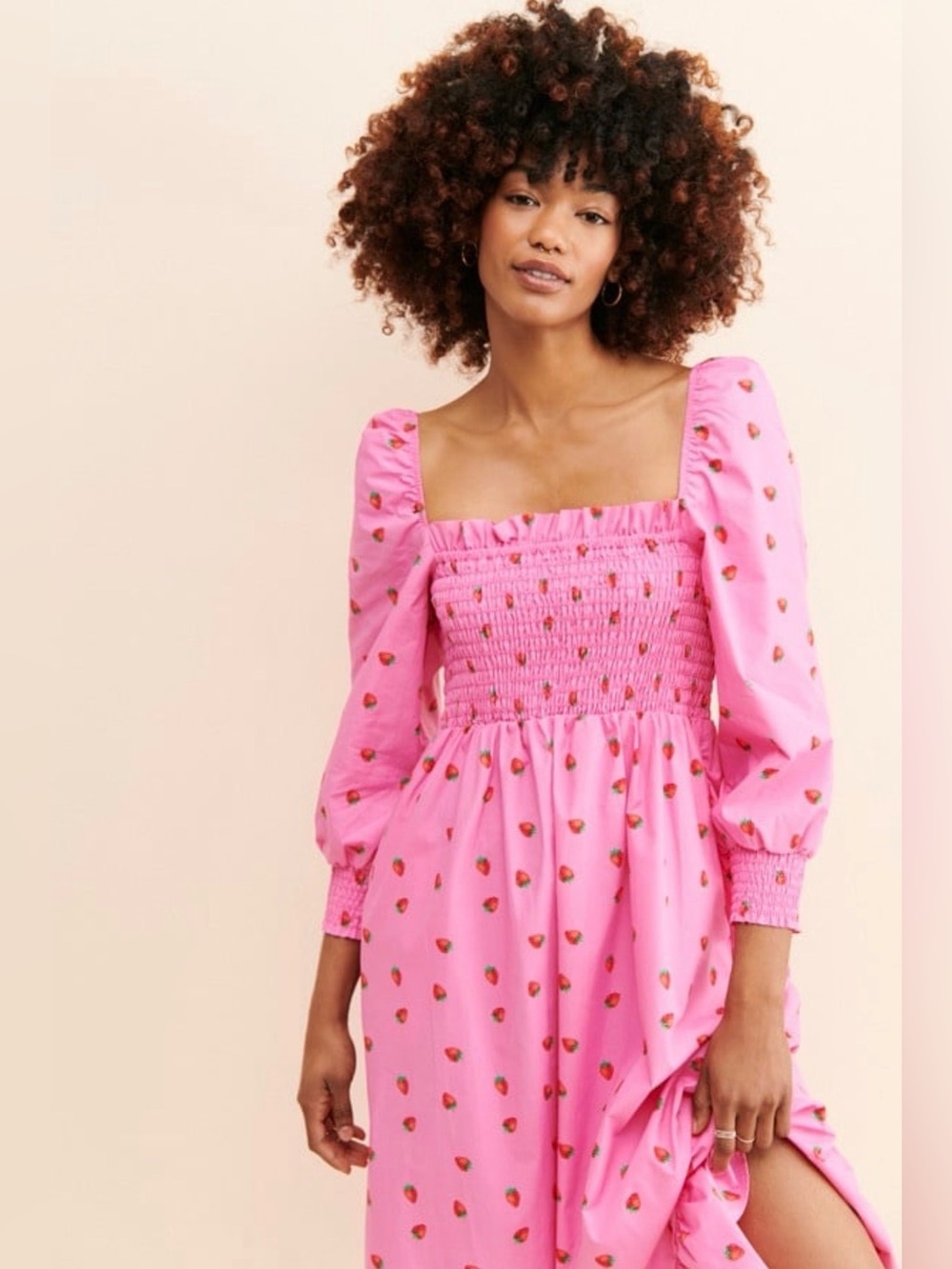 Cras Florence Smocked LS Strawberry Prairie Midi Dress